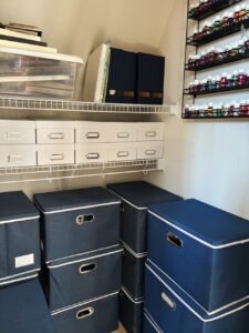 My Tidy Closet Featuring Bins for Family Pictures, Keepsakes, and More!